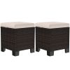 Outsunny 2 Pieces Rattan Ottoman Footrest & Side Table Cream