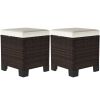 Outsunny 2 Pieces Wicker Outdoor Ottomans with Cushions Beige