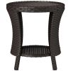 Rattan Patio Side Table with 2-Tier Storage, Composite Wood Top, Mixed Brown