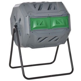 Tumbling Compost Bin Outdoor 360° Dual Chamber Rotating Composter 43 Gallon, Light Gray