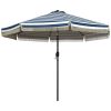 Garden Umbrella: 9ft, Blue Stripe with Tilt Crank and Ruffled Design