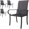 Set of 4 Outdoor Wicker Dining Chairs with Armrest, Steel Frame, Highback and Deep Seating, Brown
