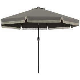 Patio Umbrella 9ft, Outdoor, Tilt Crank, Ruffled Design, 8 Ribs, Dark Gray, for Garden Deck Pool