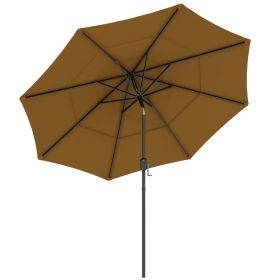 9FT 3 Tiers Tan Outdoor Patio Umbrella with Crank Push Button Tilt