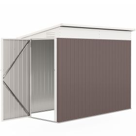 4' x 7.7' Lean to Garden Storage Shed, Outdoor Metal Tool House with Lockable Door Vents for Backyard Patio Lawn