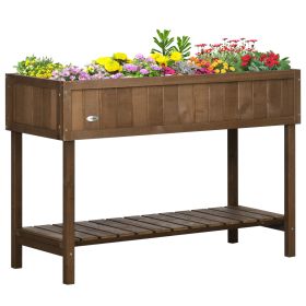 Outsunny Elevated Planter Box Wooden with 8 Slots Dark Brown