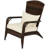 Outsunny Patio Adirondack Chair with Rattan Wicker, Soft Cushions Cream White
