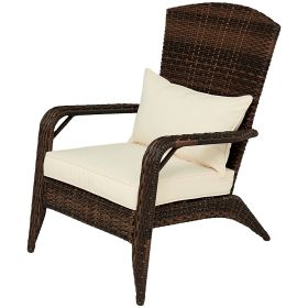 Outsunny Patio Adirondack Chair with Rattan Wicker, Soft Cushions Cream White