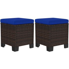 Outsunny 2 Pieces Rattan Ottoman Footrest & Side Table Dark Blue