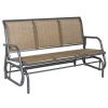 3-Person Outdoor Patio Glider Bench, Porch Glider Swing with 3 Seats, Breathable Mesh Fabric, Metal Frame, Brown
