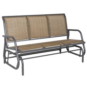 3-Person Outdoor Patio Glider Bench, Porch Glider Swing with 3 Seats, Breathable Mesh Fabric, Metal Frame, Brown