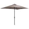 9x7 ft Outdoor Patio Solar Umbrella with Crank LED Lights Tilting Button Tan for Deck Pool Lawn Sun Protection