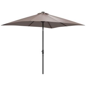 9x7 ft Outdoor Patio Solar Umbrella with Crank LED Lights Tilting Button Tan for Deck Pool Lawn Sun Protection