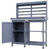 Wooden Potting Bench for Outdoor Use, Gray with Aluminum Table Top, Storage for Garden Tools & Plants