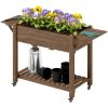 Elevated Garden Bed with Lockable Wheels, Side Tables, Bottom Shelf, Carbonized