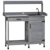 Outdoor Potting Bench Table with Sink, Faucet and Drawer for Greenhouse, Garden, Patio, Gray