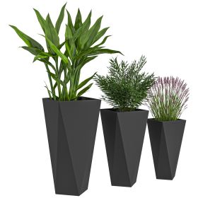 Outsunny Indoor Outdoor Planters Set of 3 Tall Stackable Flower Pots Black