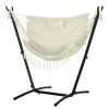 Outdoor Hammock Chair with Stand, Swing Hanging Lounge, Cream White with Side Pocket & Headrest