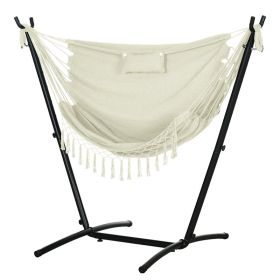 Outdoor Hammock Chair with Stand, Swing Hanging Lounge, Cream White with Side Pocket & Headrest