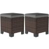 Outsunny 2 Pieces Rattan Ottoman Footrest & Side Table Gray