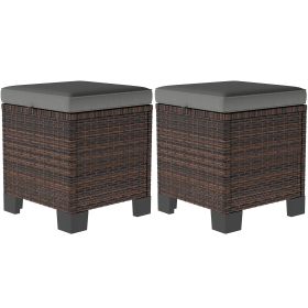 Outsunny 2 Pieces Rattan Ottoman Footrest & Side Table Gray