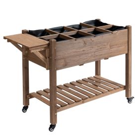 Outsunny Raised Garden Bed 49x21x34 with Grow Grids & Storage Shelf on Wheels Brown