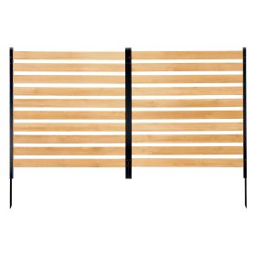 Wood Privacy Fence, 38" W x 42" L, 2-Panel Slatted Air Conditioner Fence Screen, Pool Equipment Enclosure with Metal Stakes, Easy DIY Installation