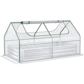 Raised Garden Bed 6x3 ft with Greenhouse Cover & Roll-Up Windows for Vegetables Silver