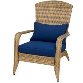 Outsunny Patio Adirondack Chair with Rattan Wicker, Soft Cushions Dark Blue