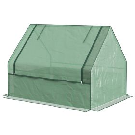 Metal Raised Garden Bed with Greenhouse, Small Planter Box with Green & Silver Cover for Outdoor Gardening