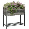 Outsunny Portable Steel Raised Garden Bed, Rattan Look Gray