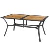 Outsunny Patio Table with Umbrella Hole, Outdoor Table for 6 People Brown