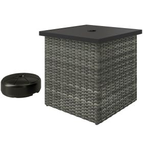 Outsunny Wicker Side Table with 1.5" Umbrella HoleMixed-Gray