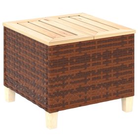 Outsunny Outdoor Side Table with PE Rattan Wood Tabletop and Legs