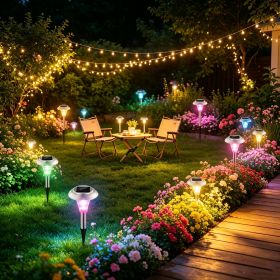 4 PCS Solar Powered Color Changing Path Lights, IP44 Waterproof Auto DusktoDawn LED Lights for Garden, Yard, Driveway and Patio Decoration