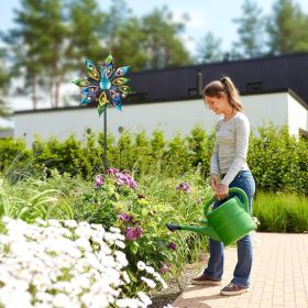 Outdoor Peacock Wind Spinners with Gem Decor, 13" D*65" H Double Sided Kinetic Wind Sculptures & Spinners, Metal Peacock Decor for Garden Yard Lawn