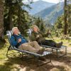 2 folding outdoor lounge chairs, blue and white