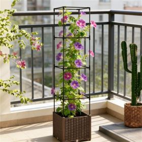 Elevated garden bed with trellis, brown