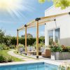 Rattan frame with black brackets for wall mounted pergold