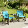 Outdoor gliding chairs with coffee table, blue