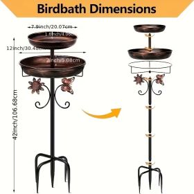 42 Inch Heavy Duty Metal Bird Bath, Double Tier Pedestal Bird Feeder with Large Water Basin, Rustproof Outdoor Garden Decor for Yard, Patio