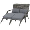 Outsunny Wicker Adirondack Chair for 2 with Cushions & Footrests
