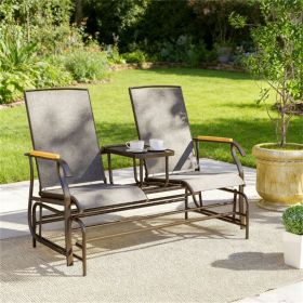 Outdoor rocking chair, double sofa with table, garden chair, Light Mixed Brown
