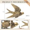 4 Pcs Vintage Bird Wall Sculpture Decor Art 4.7 Inch Antique 3D Sculpted Hanging Bird Resin Wall Art Golden Brass Floating Ornament for Living Room Ga