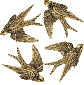 4 Pcs Vintage Bird Wall Sculpture Decor Art 4.7 Inch Antique 3D Sculpted Hanging Bird Resin Wall Art Golden Brass Floating Ornament for Living Room Ga