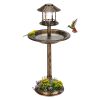 Round Birdbath with Solar Light Bronze