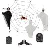 Outdoor Halloween Decorations 8-Piece Set Ghosts  Cobweb Gravestone with Lighted Up Eyes