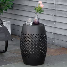 Round Hollow Drum Patio End Table Black
