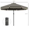 Patio Umbrella 9ft, Outdoor, Tilt Crank, Ruffled Design, 8 Ribs, Dark Gray, for Garden Deck Pool