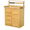Wooden Potting Bench 3-Tier Storage Cabinet Work Station Table Lockable Organizer with Magnetic Latch Hooks Foot Pads 34.25"L Yellow